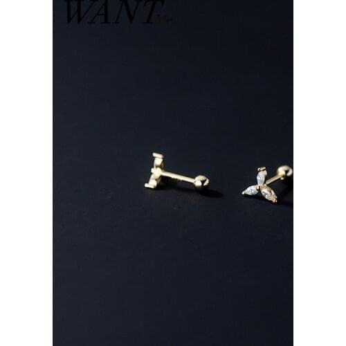 WANTME 925 Sterling Silver Fashion Korean Cute Clover Flower Rotating Beads Stud Earrings for Women Chic Body Piercing Jewelry