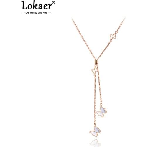 Lokaer Bohemia Stainless Steel Black/White Double Butterfly Choker Necklace Trendy Animal Charm Pendant Jewelry For Women N20227