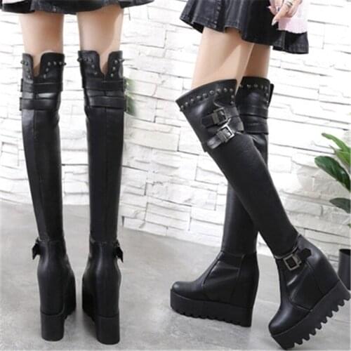 Winter Wedges Shoes Black High Boots Women Over The Knee Internal increase High Boots 2020 Female Fashion Tight High Boots Lady