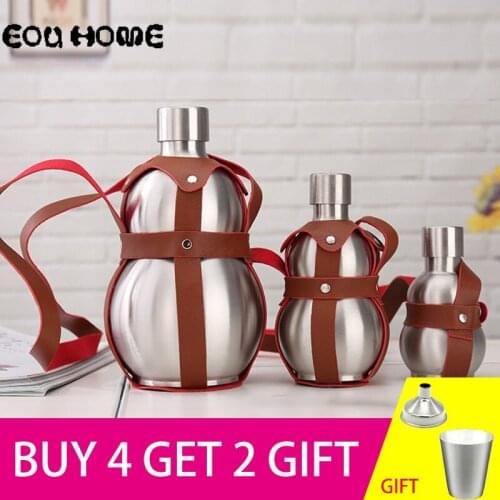 1/2/4 Pcs Outdoor Portable Gourd 304 Stainless Steel Hip Flask Alcohol Leather Holster Large Capacity Whiskey Wine Pot Drinkware