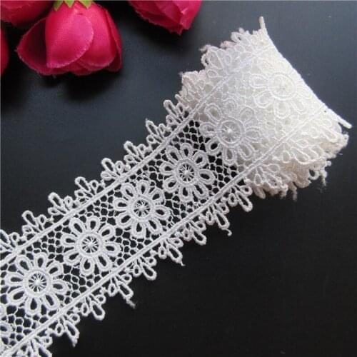 1 yard Polyester White Flower Embroidered Lace Trim Ribbon Fabric Handmade DIY Garment Wedding Dress Sewing Craft Decoration