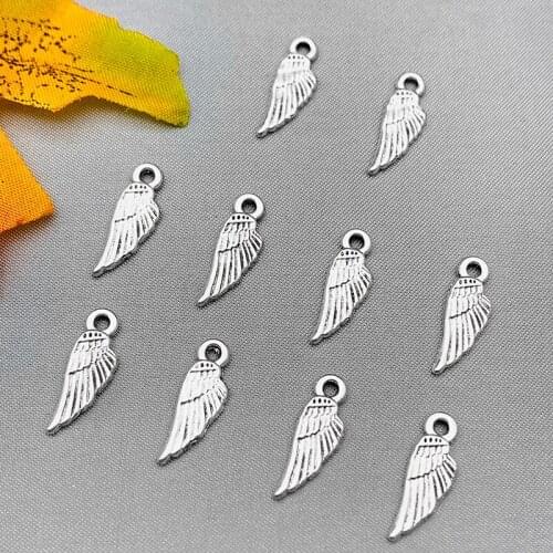 10Pcs 18*6mm Angel Wings Charms Vintage Tibetan Silver Tone Color Pendant Accessories For DIY Handmade Supplies Jewelry Finding
