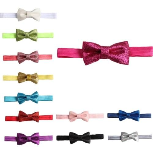 12PC 2018 New Glitter bow Headband Baby Bowknot Children Kids Girls Elastic Turban Hair Band Hair Accessories 12 Colors