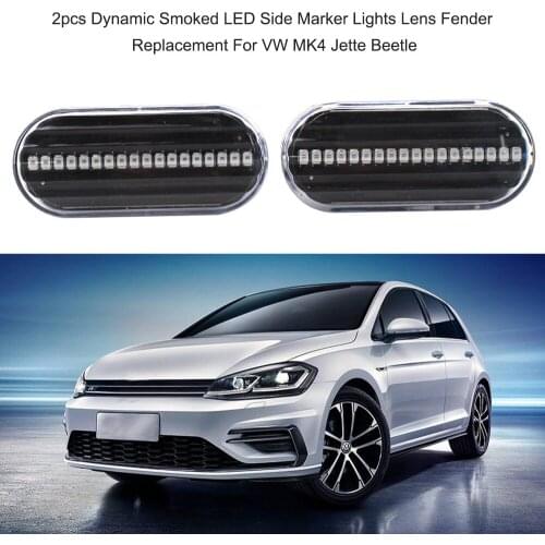2pcs Car Dynamic Smoked LED Side Marker Lights Lens Fender Replacement For VW MK4 Jette B-eetle