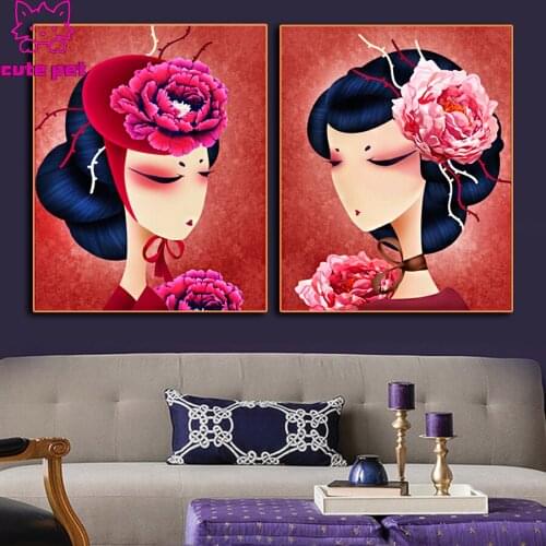 Full square Drill 5D Diamond Painting Art classical flower woman Diamond Embroidery Cross Stitch Diamond Mosaic Home Decor 2PCS