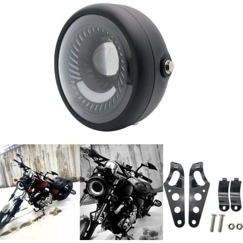 6.5 LED Motorcycle Headlight Daytime Running Light 6.5" Headlamp Bracket Angel Ring Hi&Lo Beam for Cafe Racer Bobber Scramble