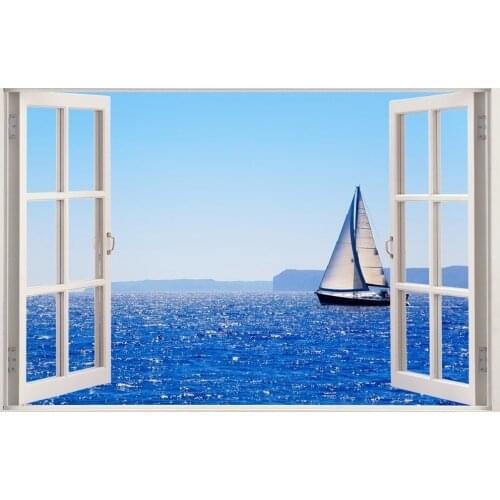 Free shipping Window Stickers Sea Sailboat 3D Wall Decal Art Removable Wallpaper Mural Sticker Vinyl Home Decor