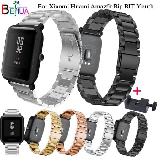 Wristband Metal Stainless Steel for Xiaomi Huami Amazfit Bip BIT Youth Strap Watch Band with Adjust Tool Replace Bracelet Straps