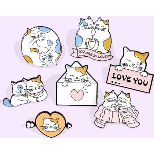 Love Couple Cat Enamel Pin Love Daily Envelope Scarf Brooch Bag Clothes Lapel Pin Sasha Away Badge Cartoon Jewelry Gift For Kids