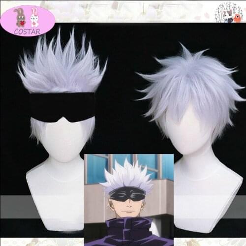 COSTAR New Anime Jujutsu Kaisen Gojo Satoru Silver Short Fluffy Layered Synthetic Hair Cosplay Anime Wig