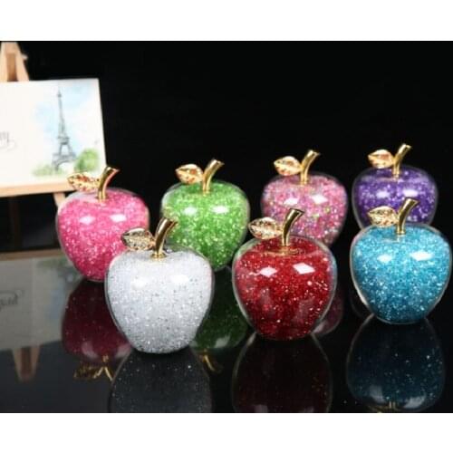 Colorful Crystal Craft Glass Apple Paperweight With Diamond Natural Stone Home Decor Ornament Fruit Figurines Gift Souvenir