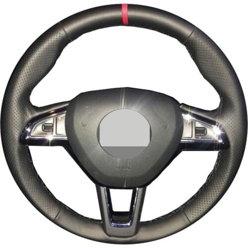 For Skoda Octavia 2017 Fabia Rapid Spaceback 2016 Superb (3-Spoke) Leather Car Steering Wheel Cover Red Marker on Top