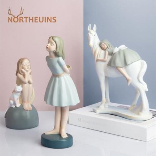 NORTHEUINS Resin Animal Girl Figurines For Interior Nordic Creative Loli Statue Home Living Room Decoration Desk Art Sculpture