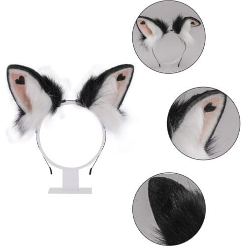 Lolita Headbands Furry Rabbit Cat Ears Headwear with Heart Kawaii Animal Hair Hoop for Cosplay Headpiece Party Supplies