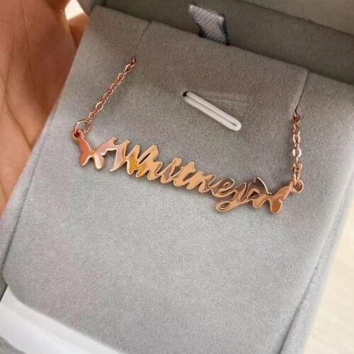 Personalized Butterfly Wing Name Plate Necklace Custom Name Necklace For Women Gold Stainless Steel Chain Won't Fade Jewelry