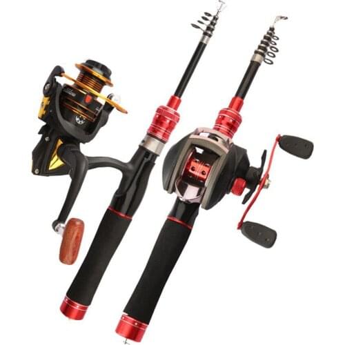 Carbon Telescopic Fishing Rod Super Hard Super Short Mini Portable Fishing Rod Straight Handle with Spinning Fishing Reel New