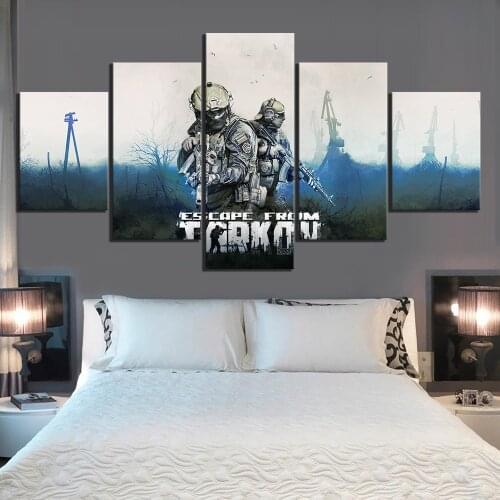 5 Piece Canvas Paintings Escape From Tarkov Video Game Poster Decorative Paintings Solider Picture Wall Art Paintings