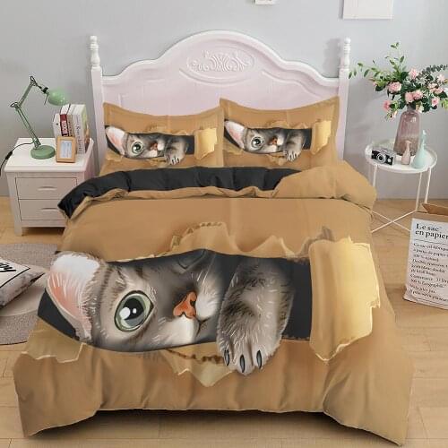 Cute Cat Bedding Set Kitty Pattern Quilt Covers Single Double Bed Duvet Cover Nordic Bed Cover King Queen For Bedroom Bedspread