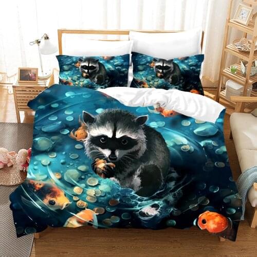 Lovely Racoon Carp Bedding Set Animal Duvet Cover Sets Comforter Bed Linen Twin Queen King Single Size Dropshipping