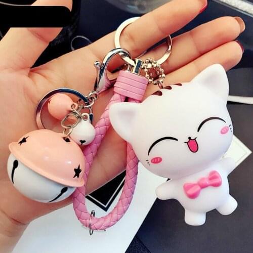 Korean Cartoon Cute Big Face Cat Keychain Creative Cat Doll Car Key Chain Ring Bag Pendant