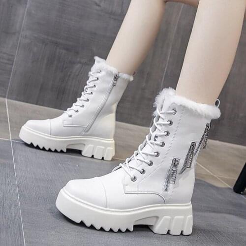 Thick Sole Leather White Winter Snow Boots Women Shoes For Female Fashion Warm Plush Waterproof Booties Botines Femmes Bottes