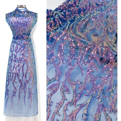 New High-end Sequin Embroidery Flower Lace Fabric For Wedding Dress Clothing Designer Fabric French Lace Fabric