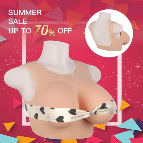 KUMIHO BCDEG Cup Silk Floss Filling Silicone Breast Form Round Neck Without Back Design Fake Boobs For Drag Queen Sissy Cosplay