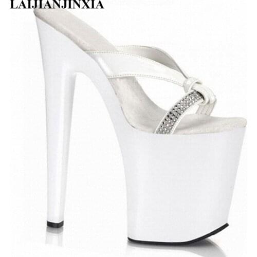 LAIJIANJINXIA 2019 New Luxury Party Rhinestone Shoes Slippers Summer Outside High Heels Platform Custom Color Ladies Slippers