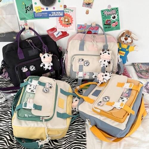 Lovely Multifunctional Backpack Teenage Girl Ring buckle Portable Travel Bag Female Small Schoolbag Badge Women Backpacks