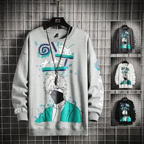 KKSKY Graffiti Men Hoodie Sweatshirt O-Neck Print Cartoon 2020 Winter Hip Hop Fashion Japanese Man Pullover Hoodies Mens Clothes