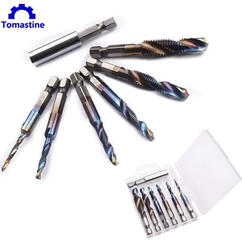 7 pcs Woodworking Twist Drill Set Carbon Steel Twist Hexagon Hole Drill Bits Chisel Extended Saw for Wood Carving DIY Furniture