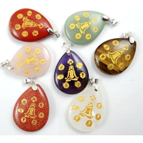 Natural Stone Crystal Quartz 7 Chakra Reiki Healing Ketting Boeddha Yoga Meditatie Hanger Spirituele Om Symbool Hoop Sieraden