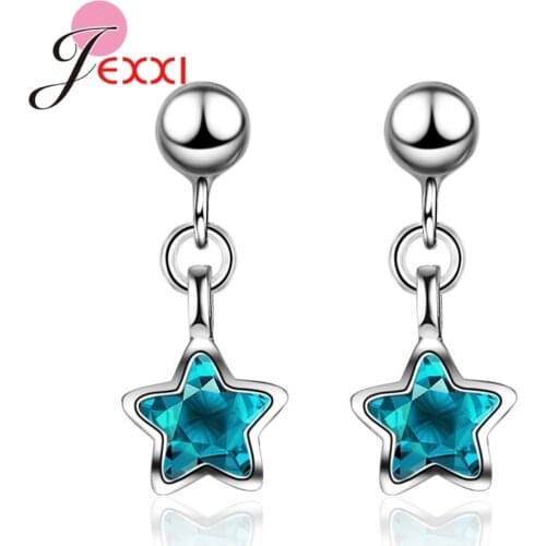 New Summer Elegent Beautiful Blue Star&Small Ball 925 Sterling Silver Crystal Drop Earrings For Women Girl Ladies Birthday