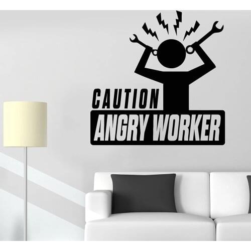 Office Wall Decal Caution Angry Worker Cartoon Pattern Decor Stickers Vinyl Company Window Wall Decals Home Decoration Z644