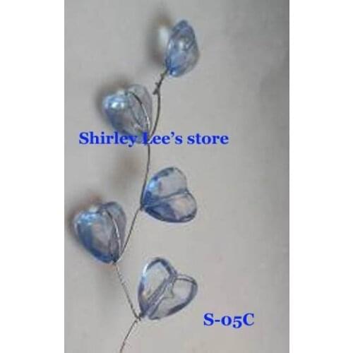 Wholesale--1080pcs PRETTY blue jewel heart spray WEDDING FAVOUR wired stem(Free Shipping)
