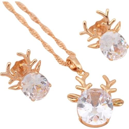 Cute Sheep Gold Tone Fashion Jewelry sets Necklace Earrings Zirconia Austrian SWA Element Health Nickel & Lead free JS326A