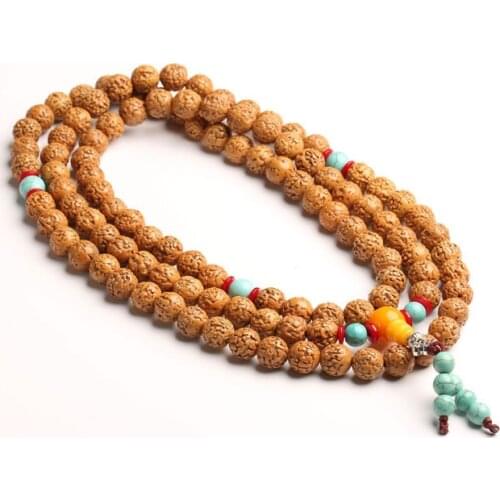 11mm Tibetan Buddhism 108 Polish Rudraksha seeds Mala Necklace