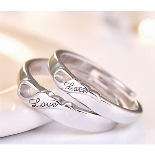 Personalized Stainless Steel Angel Wings Couple Get Married Wedding Ring 2pcs/pair