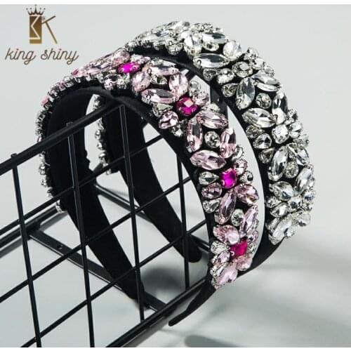 Luxury Baroque Full Color Crystal Wide Headband for Lady Elegant Colorful Glass Drill Floral Hair Hoop Bride Wedding Tiara Bezel