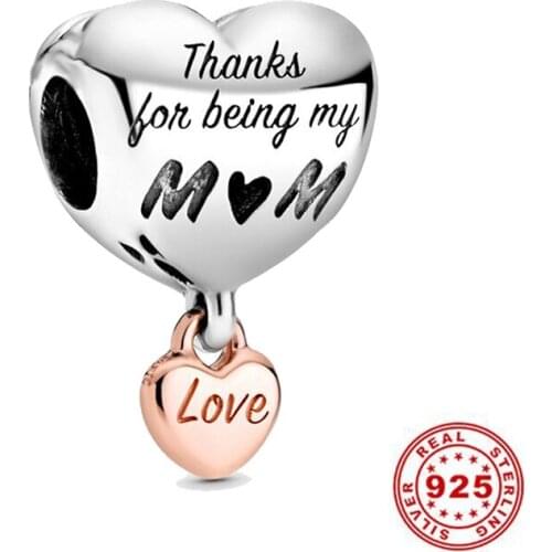Heart Shape 925 Sterling Silver Thanks For being My Mom Charms fit Pandora Charm Bracelet Lock of Love Jewelry Gift