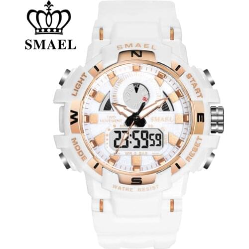 SMAEL Women Watches White Fashion Sport Watch Childrens LED Digital Quartz Casual Clock Boy & girl Dual Display Wristwatch
