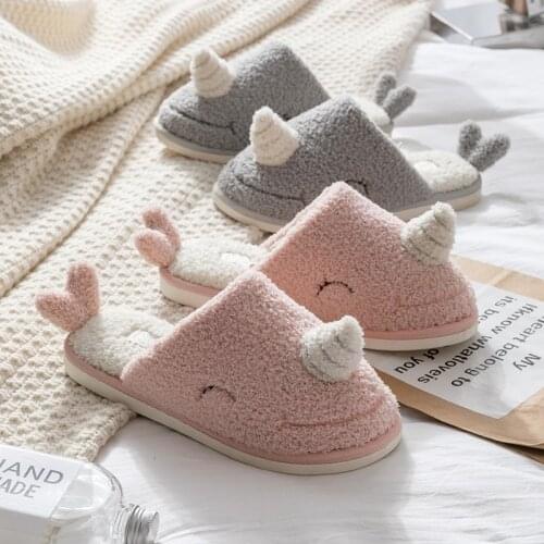 Unicorn cotton slippers female indoor lovers cute cartoon animals at home household soft bottom plush men women shoes shoes man
