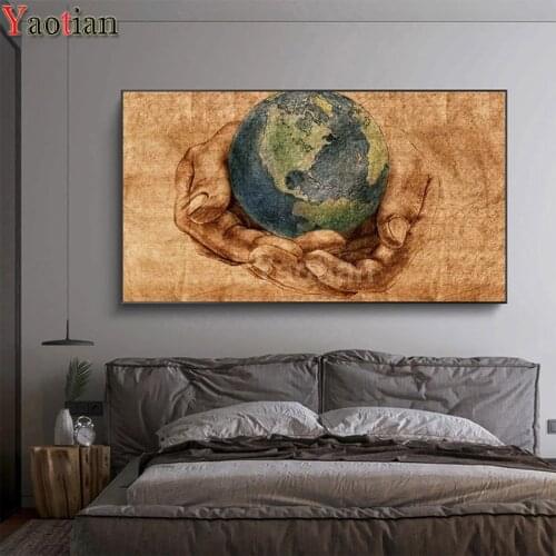 Needlework Patterns Mosaic Diy 5d Diamond Painting Earth on Hands Vintage Decorative Paintings Cross Stitch Diamond Embroidery