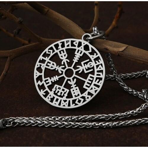 Hollow Design Viking Compass Necklace Mens Chain Nordic Stainless Steel Vintage Vegvisir Pendant Necklace Scandinavian Gift