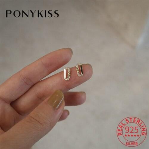 PONYKISS Trendy 925 Sterling Silver Geometric Twist Zircon 14K Gold Stud Earrings For Women Punk Fine Jewlry Drop Shipping