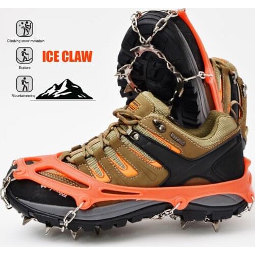 1 Pair 13 Teeth Anti-slip Outdoor Climbing Crampons Winter Ice Snow Over Shoes Cover Gripper Spike Cleats with Storage Bag