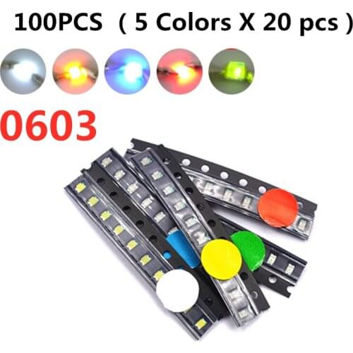 100pcs 0603 (1608) SMD LED Chip 20mA Blue Red White Green Yellow Light Emitting Diode SMT Light-Emitting wholesale power leds