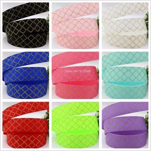 15121576 , 10 color mix 22MM hot gold lattice Printed grosgrain ribbon 10yards, clothing accessories Headwear Materials