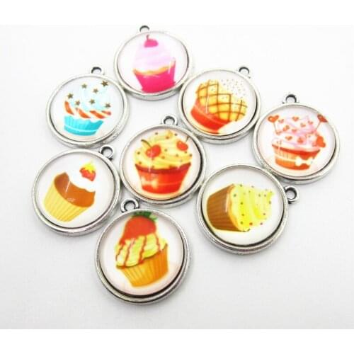 20pcs Mix random Cupcake charms dangle charms for bracelets bangles necklace jewelry accessory glass hanging charms
