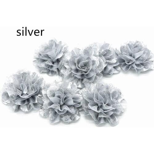 2019 DIY Flowers Kids Boutique-3.75inch shiny chiffon lace flower 20pcs/lot shinny glitter silver fabric flower